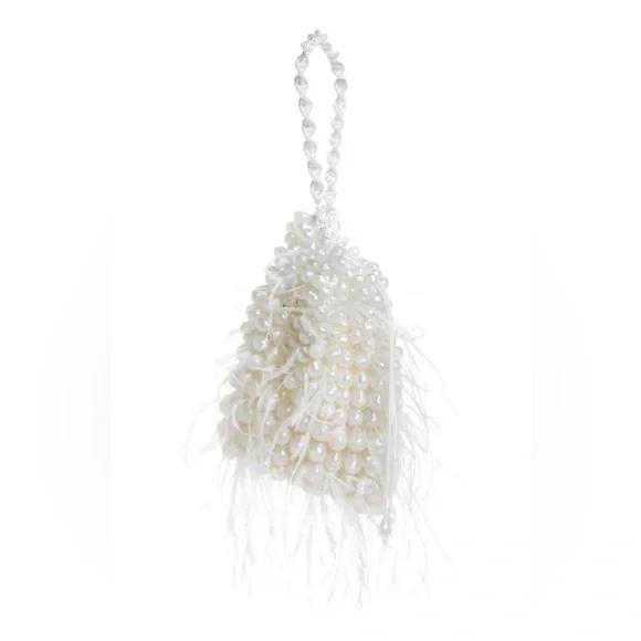 Cult Gaia Dory Ostrich Feather Beaded Wristlet in White, NWT - Picture 10 of 11
